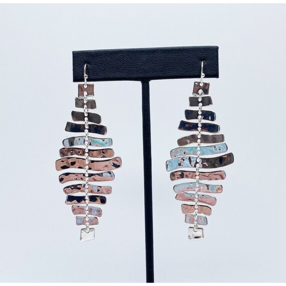 Unbranded Jewelry - Silver Tone Sculptural Dangle Pierced Statement Earrings Layered Movement Runway